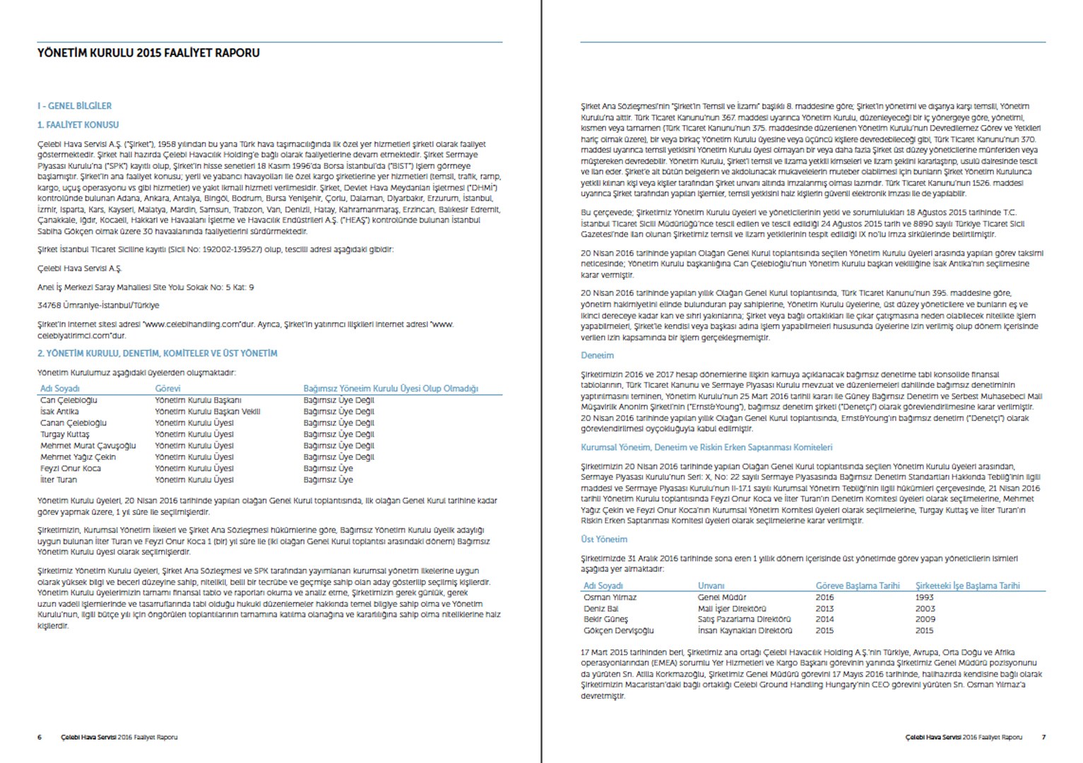ÇELEBİ HAVA SERVİSİ / 2016 Faaliyet Raporu / 2016 Annual Report